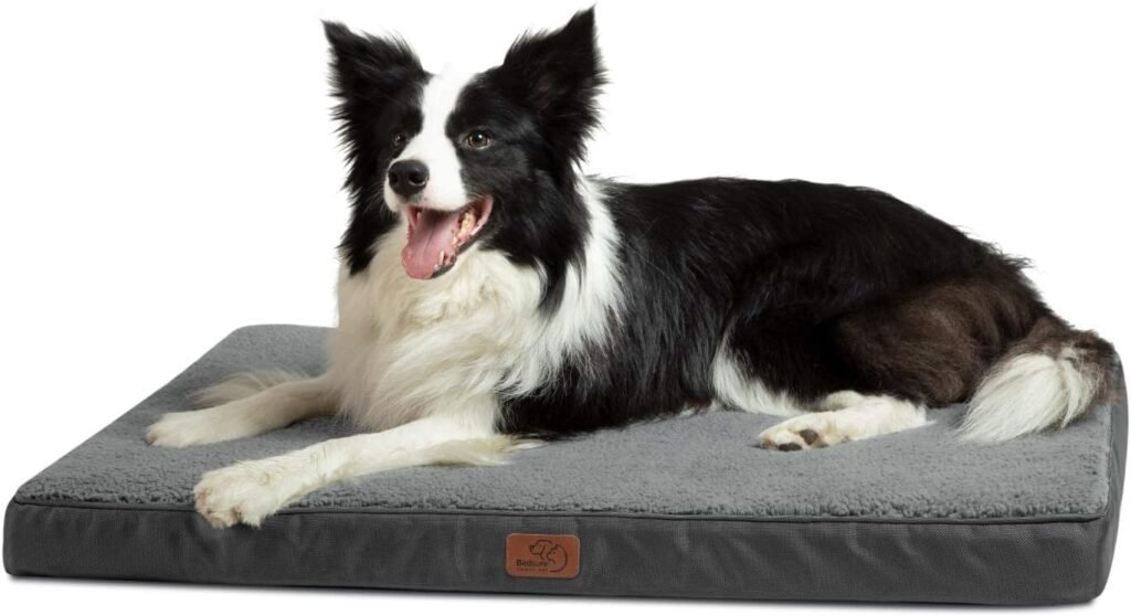 Bedsure Large Dog Bed Washable - Orthopedic Dog Bed and Mattress Mat for Dog Crate with Removable Plush Sherpa Cover, Gifts for Dog, Grey, 91x69x7.6cm