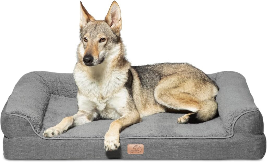 Bedsure Orthopedic Dog Bed Large - Washable Dog Sofa Bed Couch with Removable Cover Nonskid Bottom, Dark Grey, 91x68x18cm