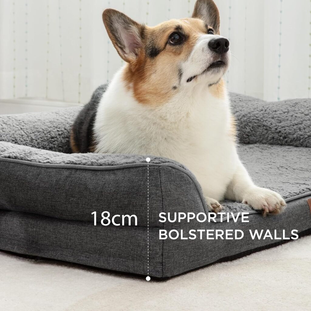 Bedsure Orthopedic Dog Bed Large - Washable Dog Sofa Bed Couch with Removable Cover Nonskid Bottom, Dark Grey, 91x68x18cm