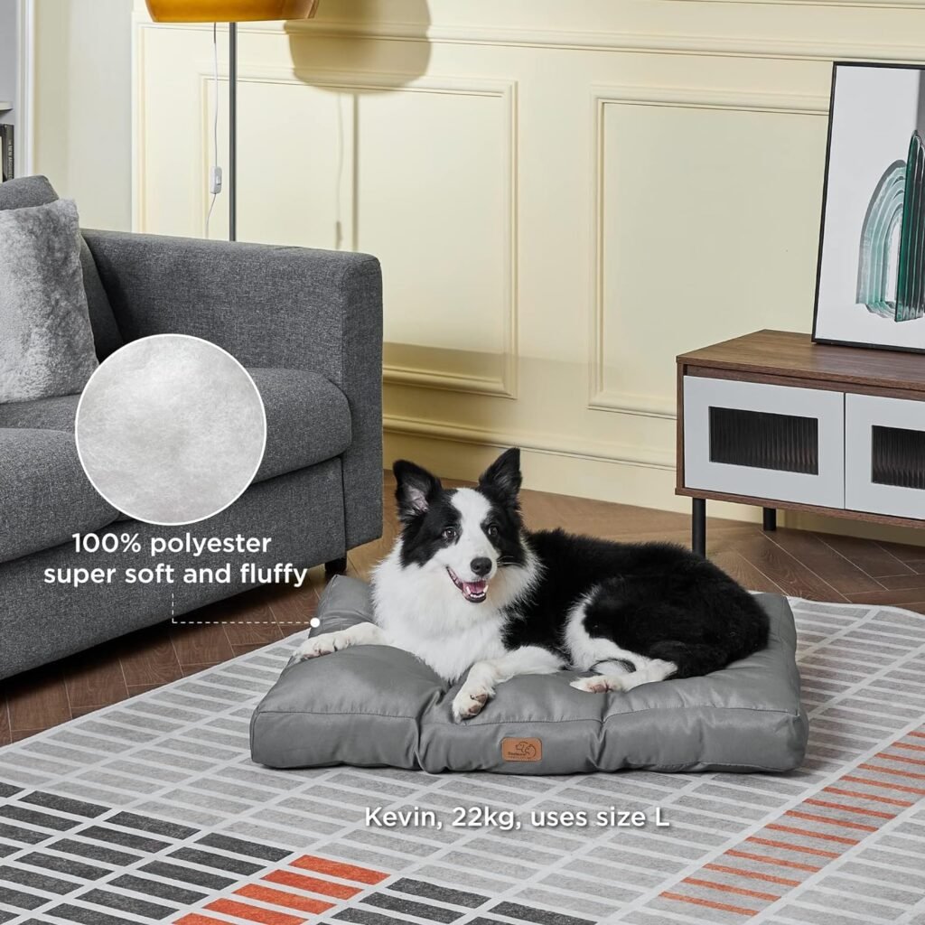 Bedsure Waterproof Dog Bed Large - Washable Dog Bed Mattress with Oxford Fabric, Orthopedic Pet Pillow Cushion for Crate, Grey Cooling Dog Mat Outdoor, 91x68x10cm