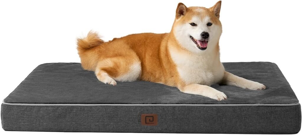 EHEYCIGA Memory Foam Dog Bed Large Washable, Orthopedic Dog Beds Waterproof Dog Mattress for Crate Bed, Soft Flannel Flat Pet Bed Cushion Mat with Removable Cover, 89x58x7.5cm, Dark Grey