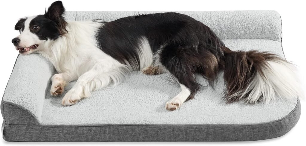 Lesure Orthopedic Dog Bed Extra Large - Washable Dog Sofa Bed with Removable Cover, XL Waterproof Human Dog Bed for Adults, Grey Squre Pet Bed Fits up to 41kg, 106x76x16cm