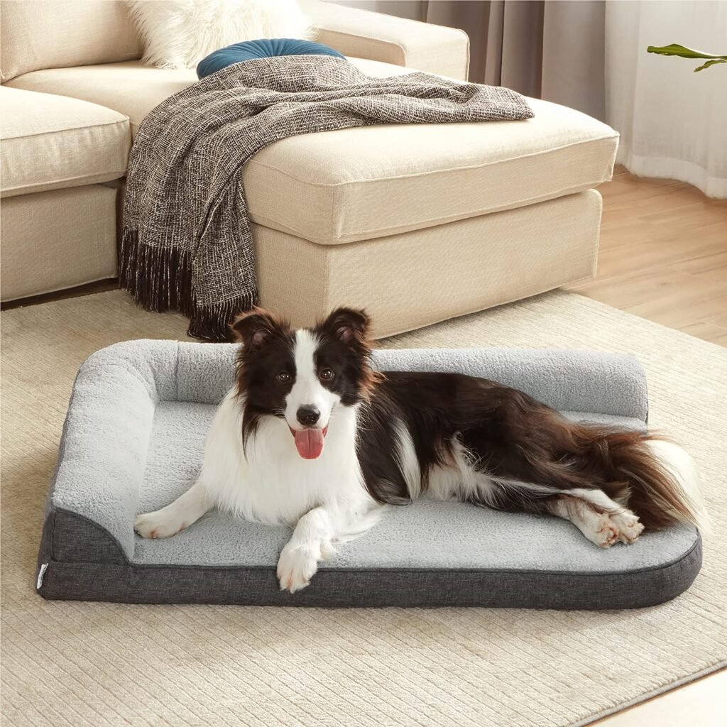 Lesure Orthopedic Dog Bed Extra Large - Washable Dog Sofa Bed with Removable Cover, XL Waterproof Human Dog Bed for Adults, Grey Squre Pet Bed Fits up to 41kg, 106x76x16cm