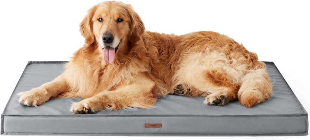 Lesure Waterproof Dog Bed Large - Outdoor Dog Crate Mattress Beds with Removable Oxford Washable Fabric Cover, Orthopedic Pillow for Travel Outside, Grey, 91x69x7.6cm