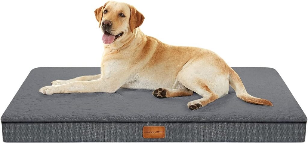 WAVVE Large Dog Bed Washable - Orthopedic Dog Beds and Dog Crate Mattress with Removable Plush Sherpa Cover, Grey, 91.5x68.6x7.6cm