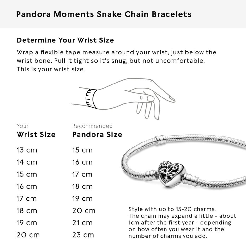 Pandora Moments Family Tree Heart Clasp Snake Chain Bracelet - Compatible Moments Charms - Sterling Silver, Cubic Zirconia  Black Enamel Charm Bracelet for Women - Gift for Her - 7.9