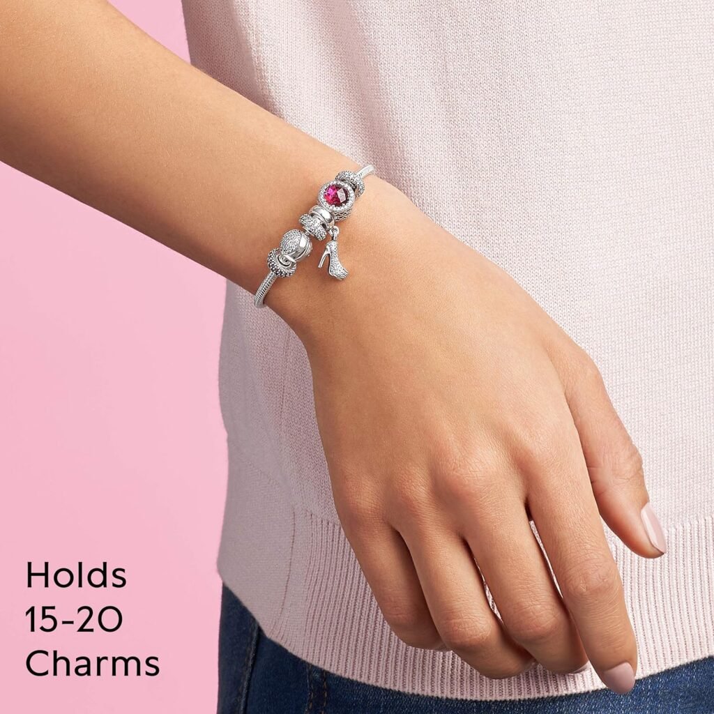 Pandora Moments Sparkling Heart Clasp Snake Chain Bracelet - Compatible Moments Charms - Sterling Silver  Cubic Zirconia Charm Bracelet for Women - Gift for Her - 7.5