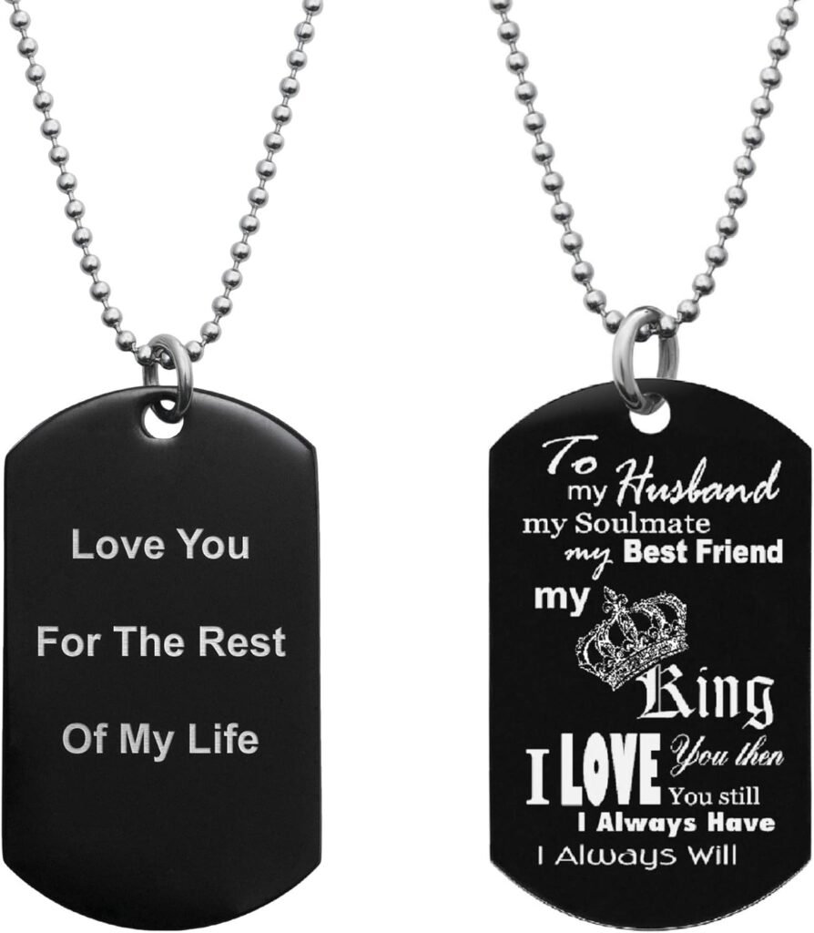 Queenberry To My King My Husband Soulmate Best Friend Photo Engraving Custom Dog Tag w/Dot Ball Chain Necklace 24 - Handmade