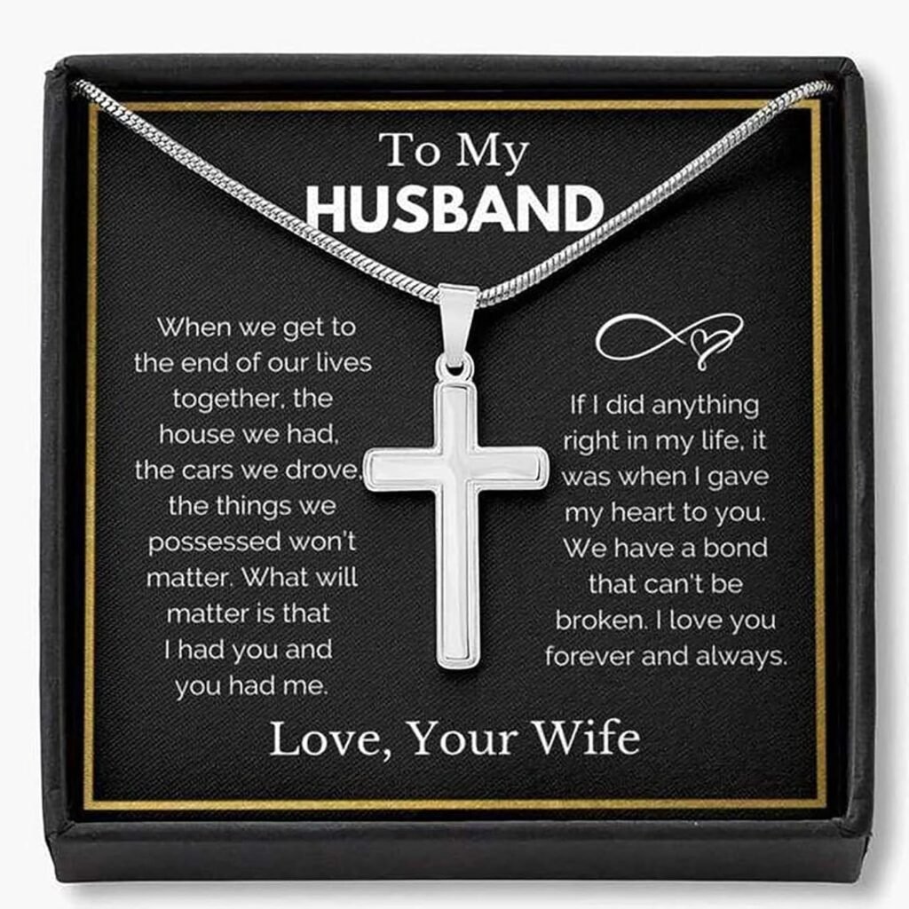 To My Husband Cross Necklace, Husband Necklace from Wife, Gifts For Husband From Wife, Gift For Groom From Bride On Wedding Day, Aniversary Birthday Gift For Him, Valentine Gift for Men