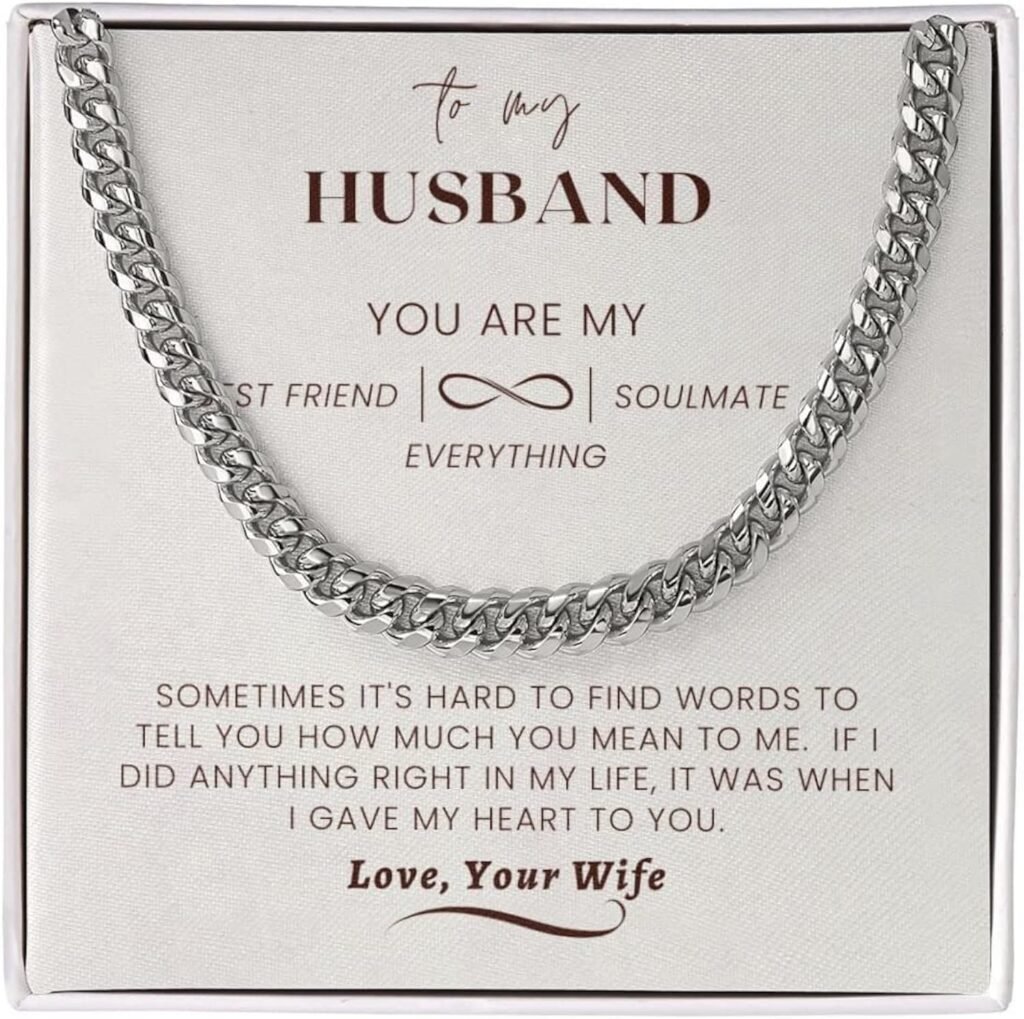 To My Husband Necklace From Wife, Men Jewelry For Him, Cuban Link Chain Necklace For Husband, Necklace Gifts For Husband From Wife, Husband Wife Neckalce, Gifts For Husband Birthday Christmas