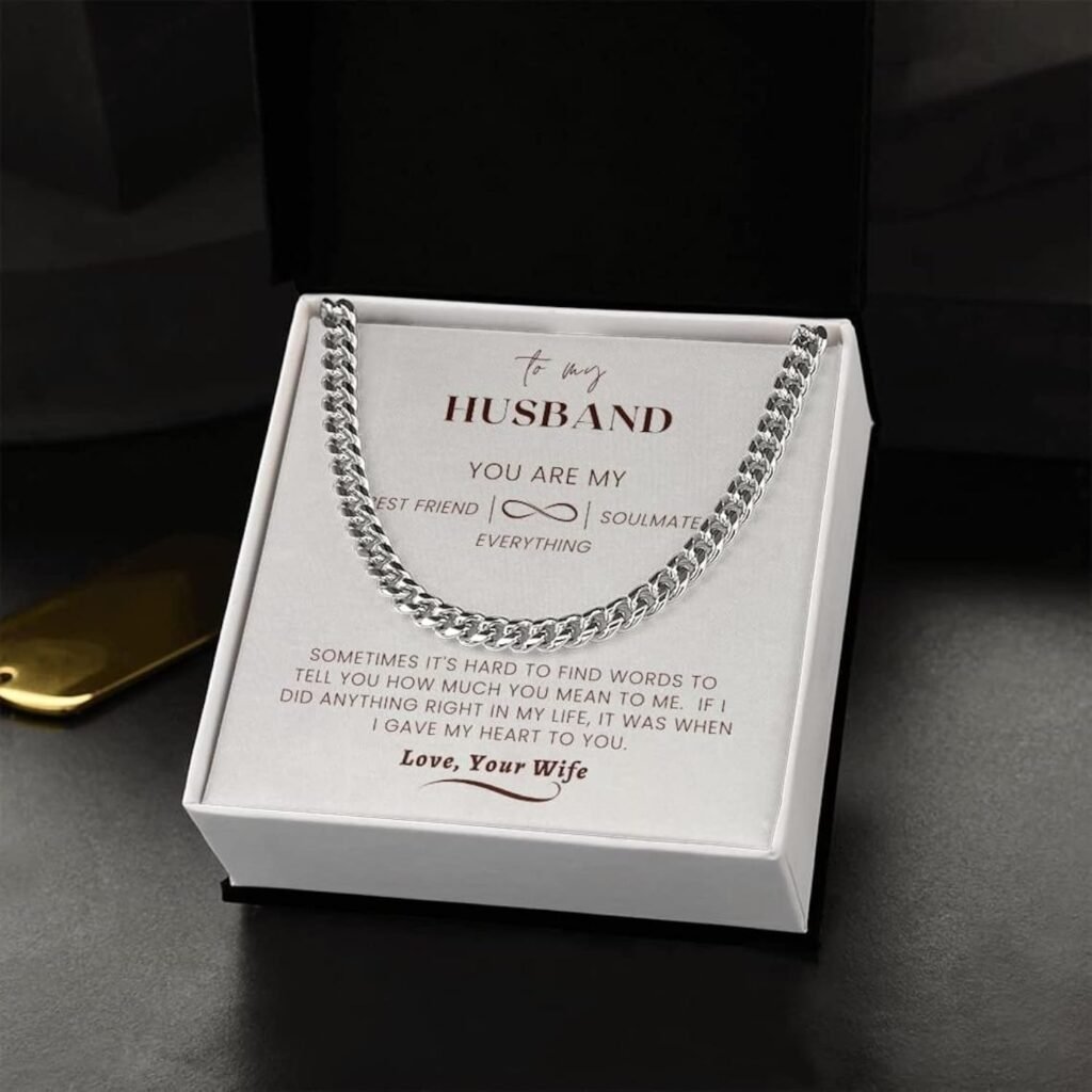 To My Husband Necklace From Wife, Men Jewelry For Him, Cuban Link Chain Necklace For Husband, Necklace Gifts For Husband From Wife, Husband Wife Neckalce, Gifts For Husband Birthday Christmas