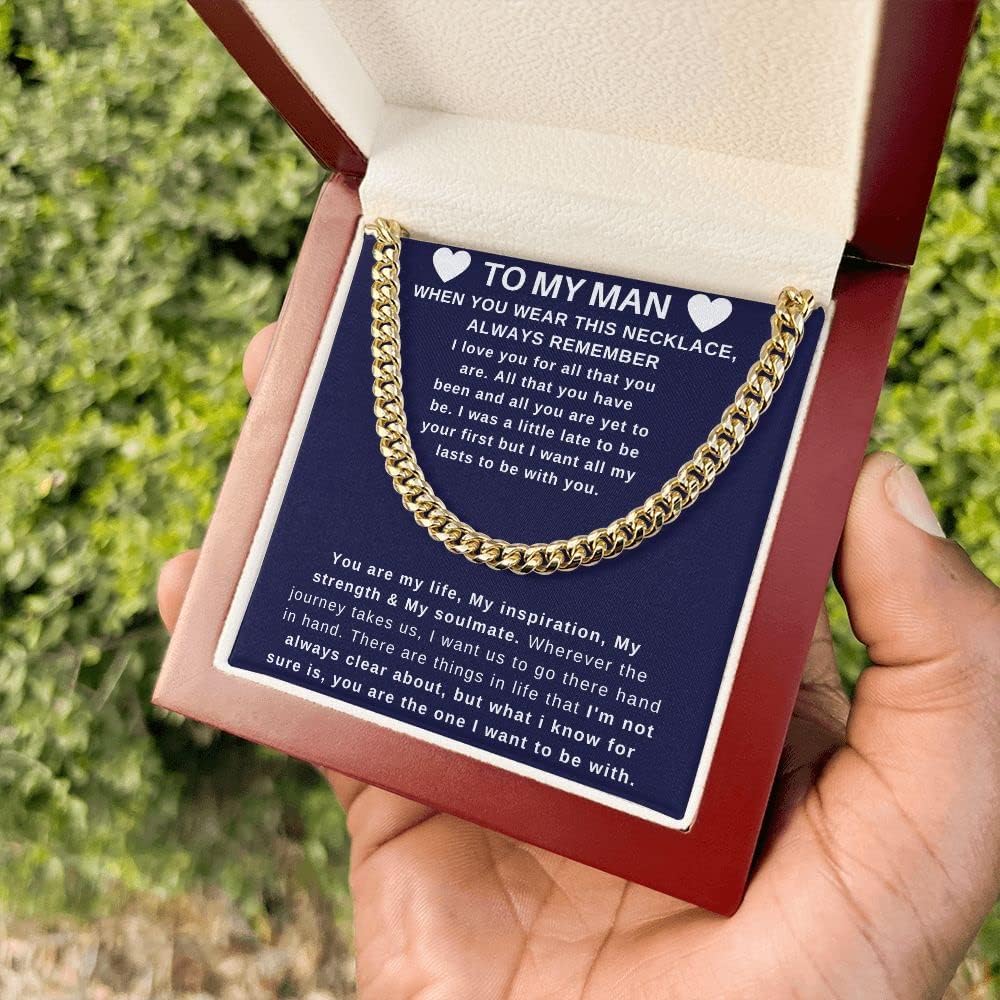 To my Man Husband Boyfriend Soulmate, Husband necklace from wife, necklace for boyfriend, cuban Chain Necklace, Custom Jewelry, Last Minutes Gift Ideas for Him, personalized Necklace