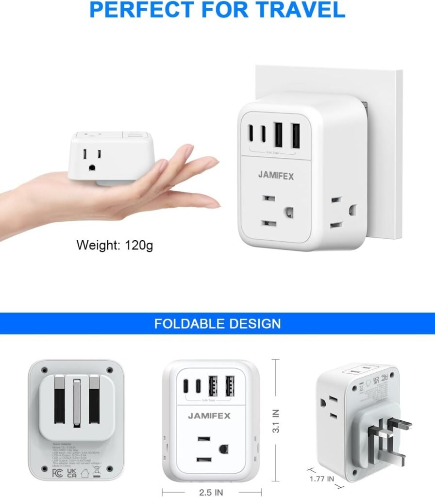 2 Pack European Travel Plug Adapter Foldable Type C/L 2 in 1 Europe Italy Power Plug Adapter with 3 USB (1 USB C Port) 1 AC Outlets Travel Essentials for Most of EU Italy France Germany Spain