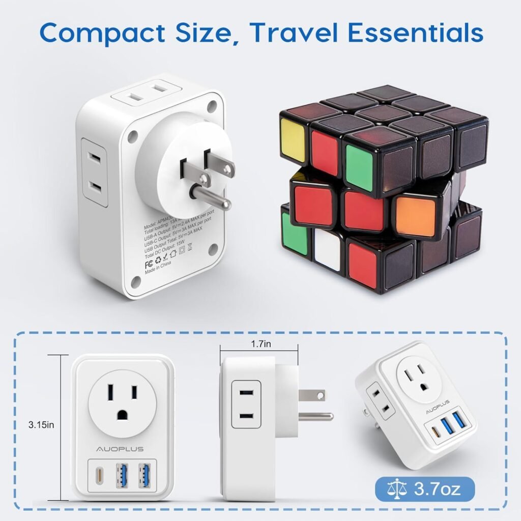 2 Pack European Travel Plug Adapter with USB C, US to Europe Power Adapters with 4 AC Outlets, 3 USB Charging Ports, International Plug Adapter, 7 in 1 Travel Essentials for Italy France Greece