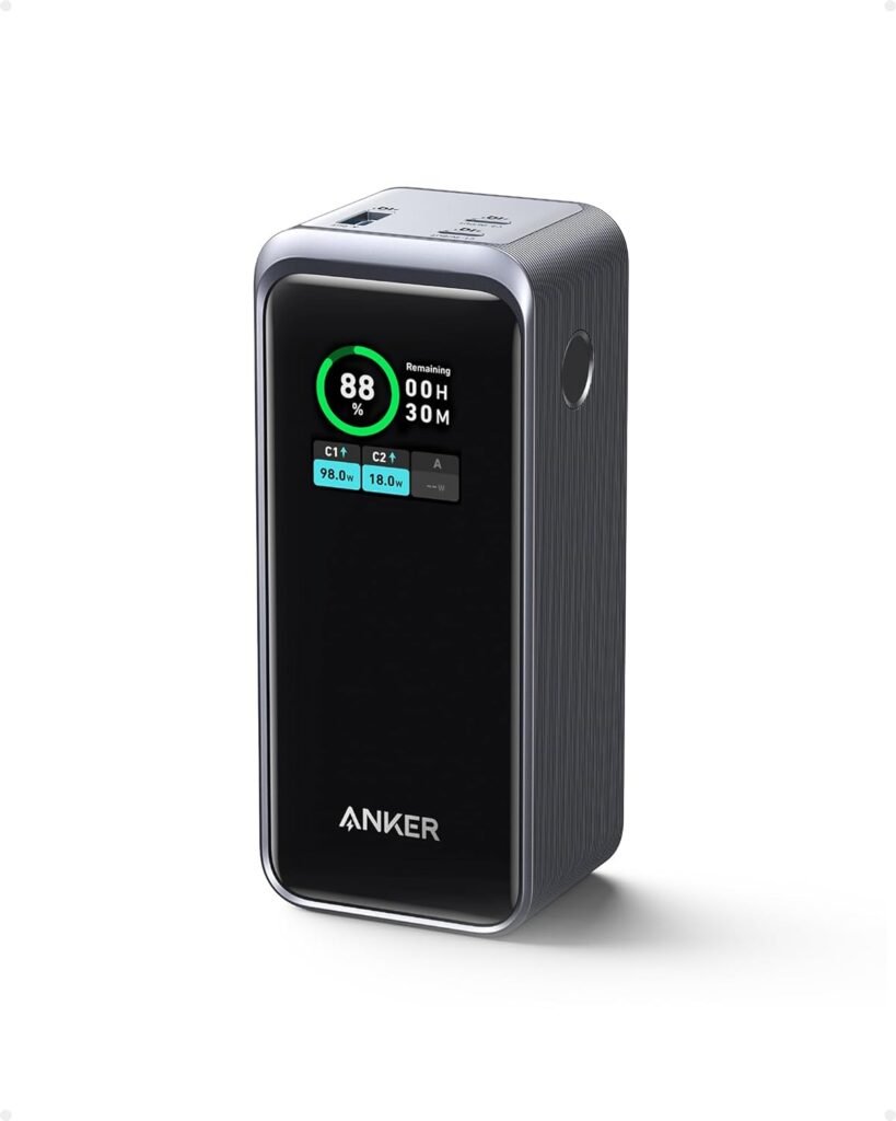 Anker Prime Power Bank, 20,000 mAh External Battery with 200 W Power, Digital Display, 2 x USB-C and 1 x USB-A Port, Compatible with iPhone 14/13 Series, Samsung, MacBook, Dell, and More