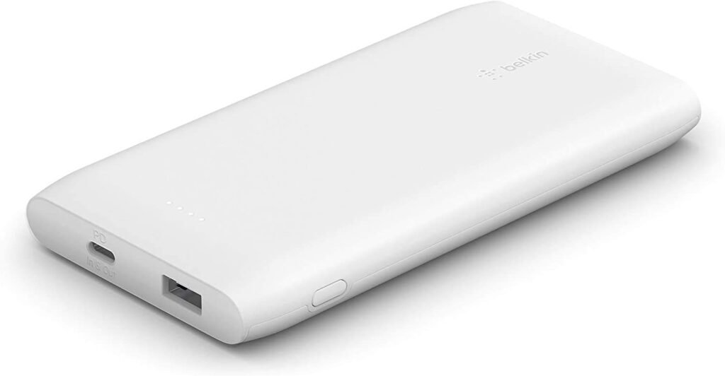 Belkin 10000mAh Power Bank, USB-C Power Delivery, Portable Fast Charger with 18W USB-C and 12W USB-A Port, 10K Travel Battery Pack for Samsung Galaxy, Pixel, iPhone, iPad, Tablets - White