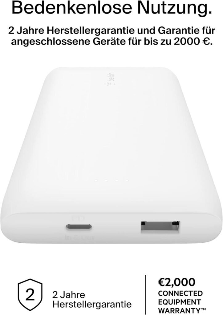 Belkin 10000mAh Power Bank, USB-C Power Delivery, Portable Fast Charger with 18W USB-C and 12W USB-A Port, 10K Travel Battery Pack for Samsung Galaxy, Pixel, iPhone, iPad, Tablets - White