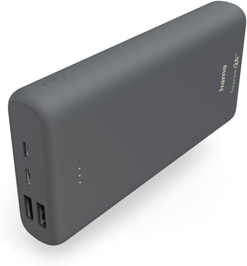 Hama Powerbank Supreme 10000 mAh External Battery with 1 x USB C + 2 x USB A, Power Pack Certified, Battery Pack Mobile Phone, Tablet, Bluetooth Speaker etc., Portable Charger Small and Powerful) Grey