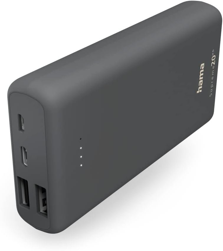 Hama Powerbank Supreme 24000 mAh External Battery with 1 x USB C + 2 x USB A, Power Pack Certified, Battery Pack Mobile Phone, Tablet, Bluetooth Speaker etc., Portable Charger Small and Powerful) Grey