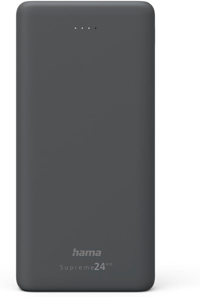 Hama Powerbank Supreme 24000 mAh External Battery with 1 x USB C + 2 x USB A, Power Pack Certified, Battery Pack Mobile Phone, Tablet, Bluetooth Speaker etc., Portable Charger Small and Powerful) Grey