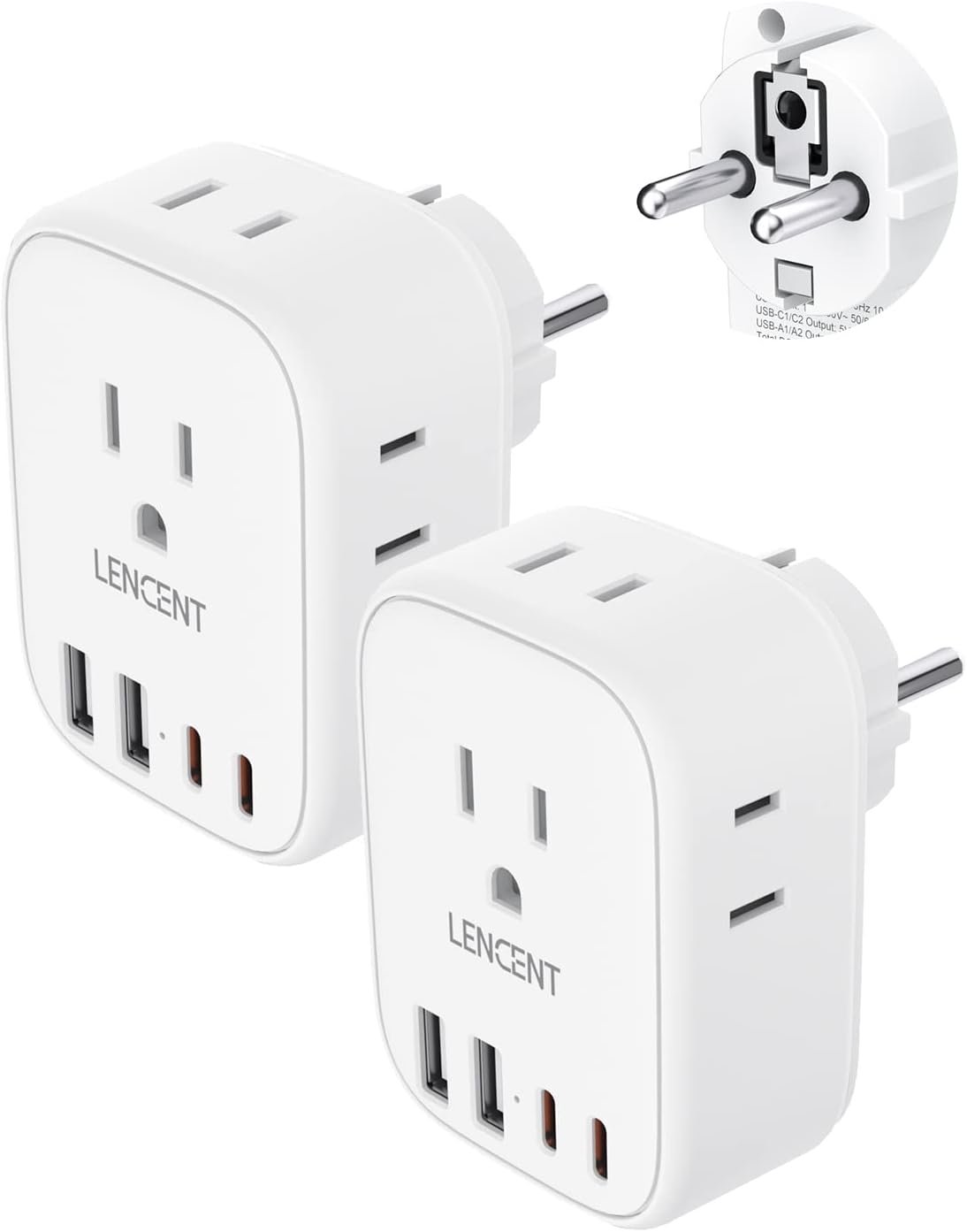 Lencent 2 Pack Germany France Travel Power Adapter Schuko Type Ef Power Plug Adaptor With 4 Usb Ports2 Type C4 Outlet Co