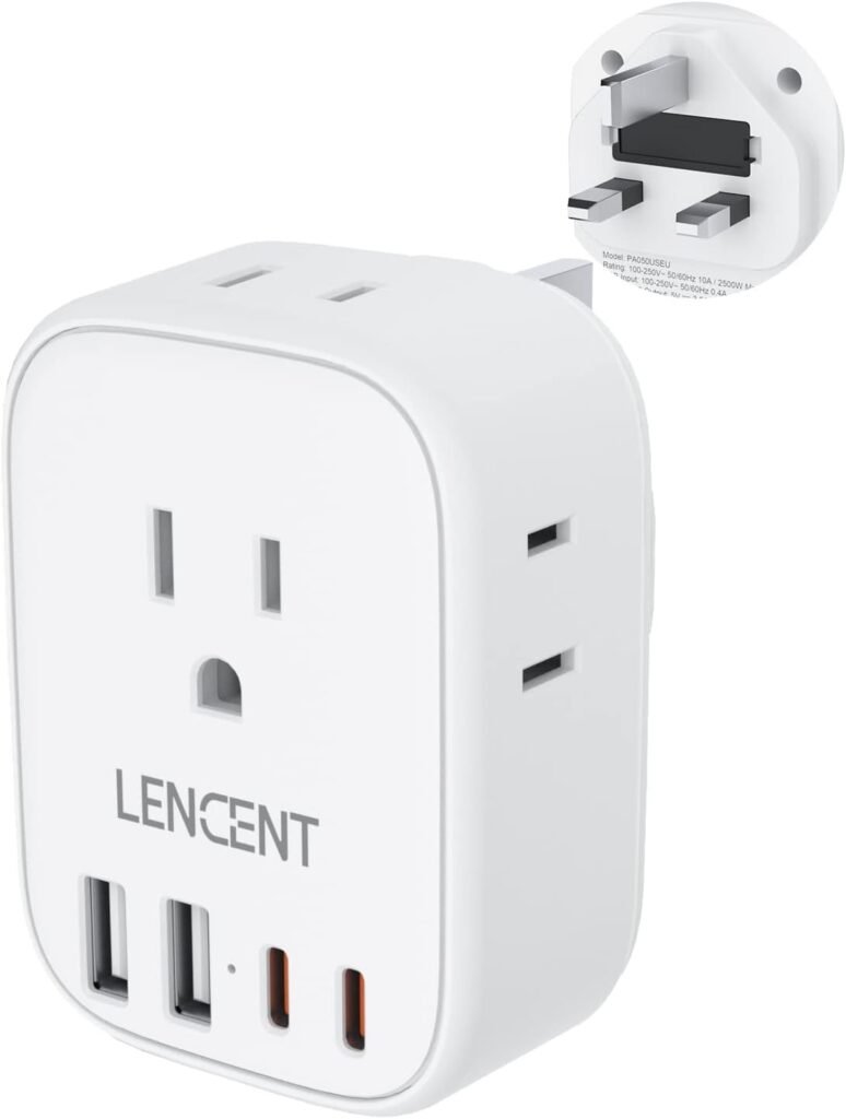 LENCENT European Travel Plug Adapter, PD 45W Type C Foldable Power Plug with 4 Outlet, USB Fast Charger Adaptor, Travel Essentials for US to Most of Europe EU Spain Italy France, Cruise Ship Approved