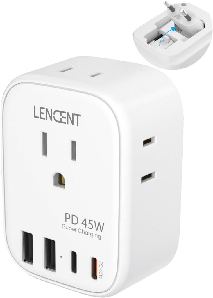 LENCENT European Travel Plug Adapter, PD 45W Type C Foldable Power Plug with 4 Outlet, USB Fast Charger Adaptor, Travel Essentials for US to Most of Europe EU Spain Italy France, Cruise Ship Approved