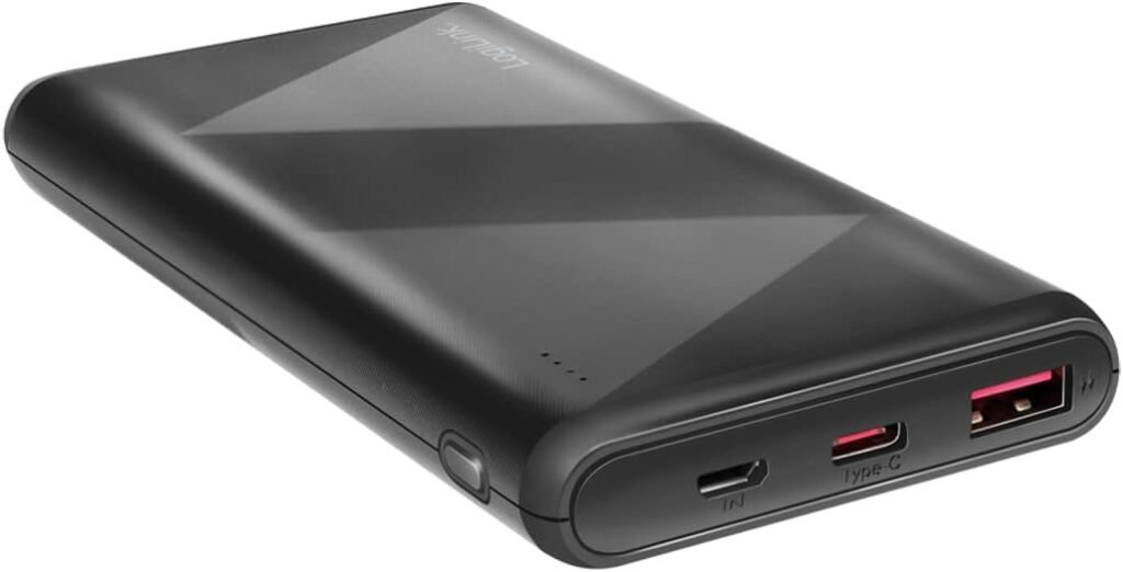 Logilink PA0275 Power Bank 10,000 mAh, 1 x USB-A QC (QuickCharge 3.0) and 1 x USB-C PD (Power Delivery 2.0), Includes 2-in-1 Cable, Black