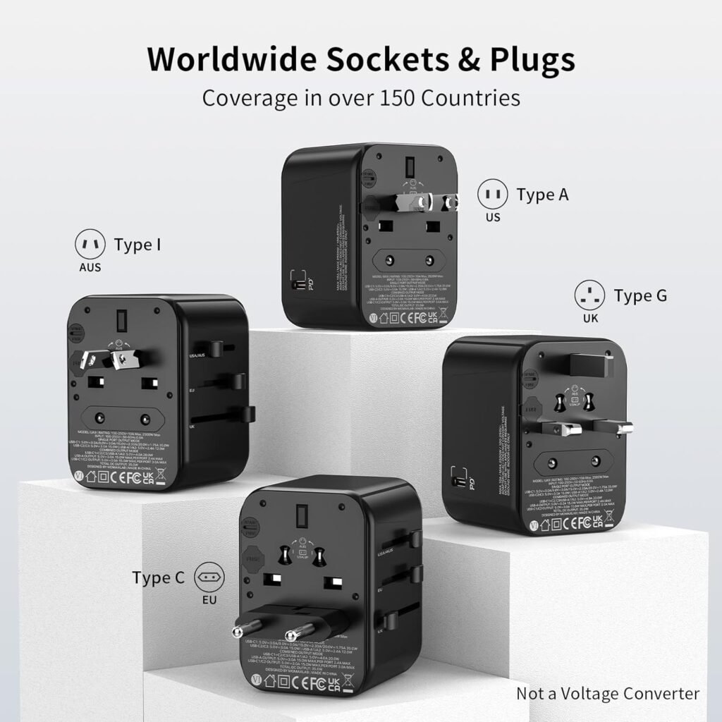 MOMAX Universal Travel Adapter Worldwide 35W, Fast Charging International Power Adapter with PD3.0, QC3.0, USB C, All in One World Plug Adapter for US EU UK AUS Laptops Tablets Phones, Small Size