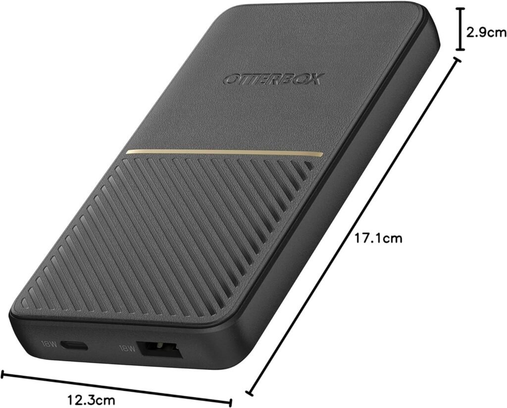 OtterBox Power Bank, schnelles Laden, 20,000 mAh externer Akku mit USB-A 18W und USB-C 18W Ausgangsleistung, Status LED, schlankes, sturzgeschÃ¼tztes robustes Design, Schwarz