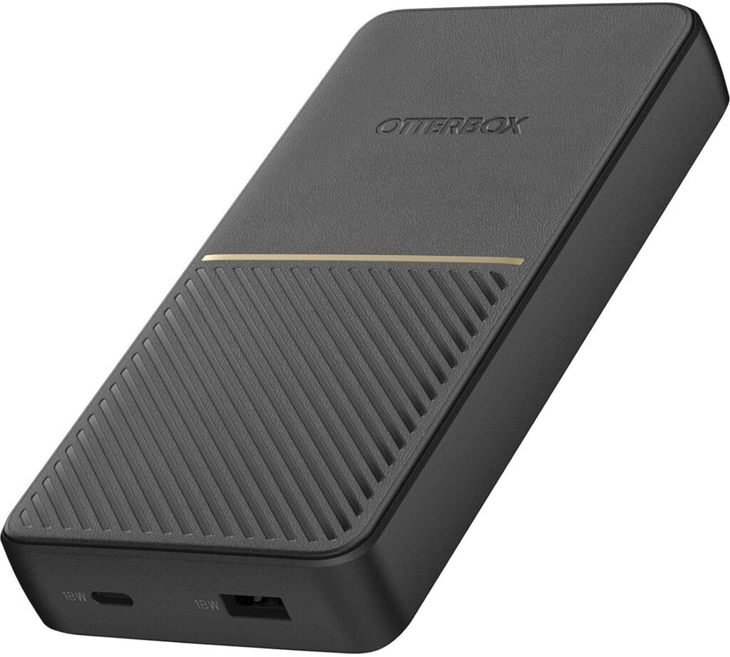 OtterBox Power Bank, schnelles Laden, 20,000 mAh externer Akku mit USB-A 18W und USB-C 18W Ausgangsleistung, Status LED, schlankes, sturzgeschÃ¼tztes robustes Design, Schwarz