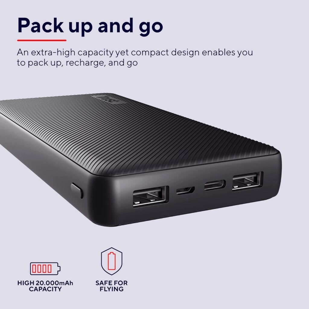 Trust Mobile Primo Powerbank Quick Charge Function 15000 mAh, Sustainable, USB C External Battery, Portable Charger 3A, Power Bank Mobile Phone, Smartphone, iPhone, iPad, Samsung, Xiaomi, Huawei,