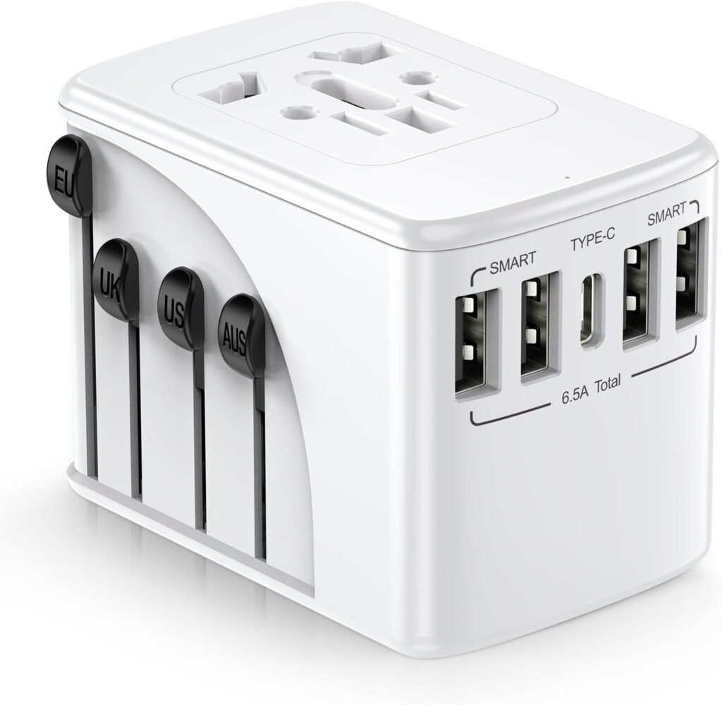 Universal Travel Adapter Worldwide - European Travel Plug Adapter Power Outlets 5V6.5A 5 USB Type C International Plug Adapter Travel Charger Europe US to EU UK AU Japan Switzerland Ireland Italy