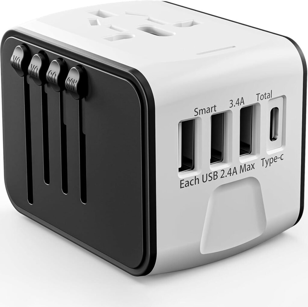 Universal Travel Adapter, Worldwide Travel Power Adapter, International Travel Plug All in One Power Plug Adapter with USB C Port Fast Wall Charging for European, Italy, US, AU  More 170 Countries