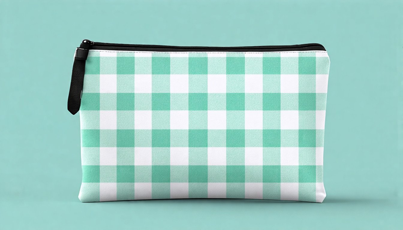 Large Makeup Bag Zipper Pouch Travel Cosmetic Organizer for Women (Large, Mint Green Checkerboard)