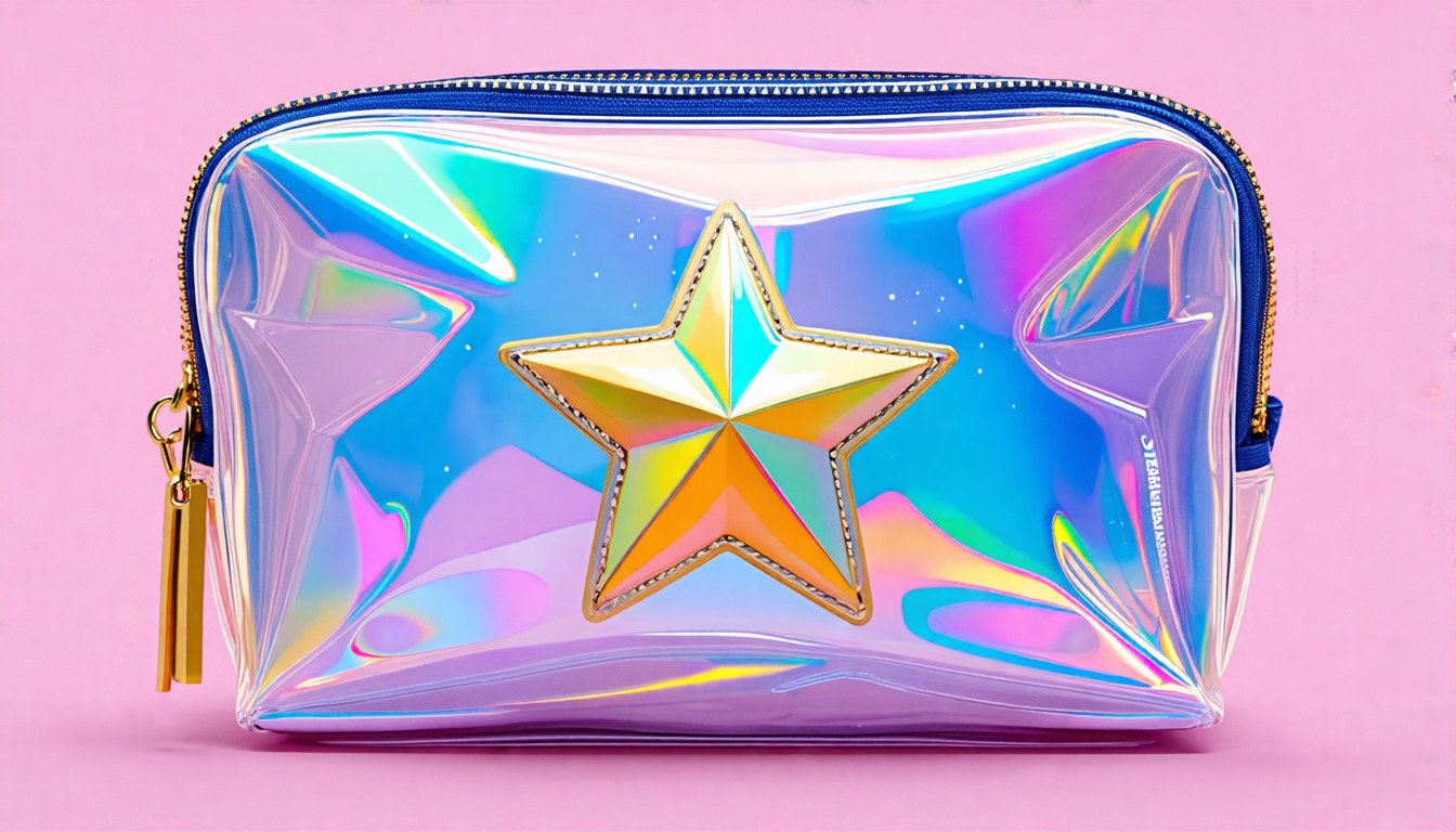 Clear TPU Cosmetic Bag, Toiletry Carry Makeup Artist Bag, Waterproof Multifunction Toiletry Bag with Zipper Handle, Holographic Star Tote Bag Clear